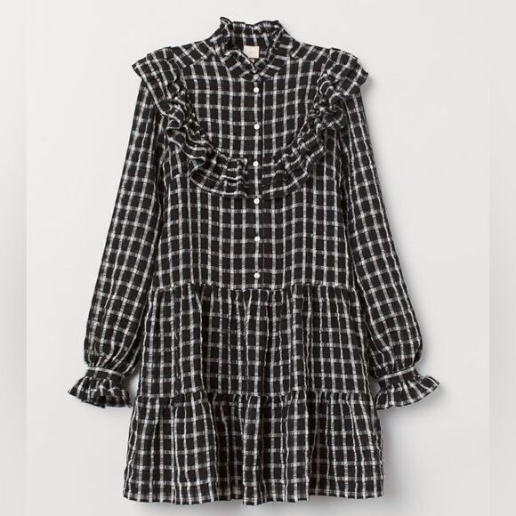 H&M black & white checked ruffled dress Small - Picture 1 of 6